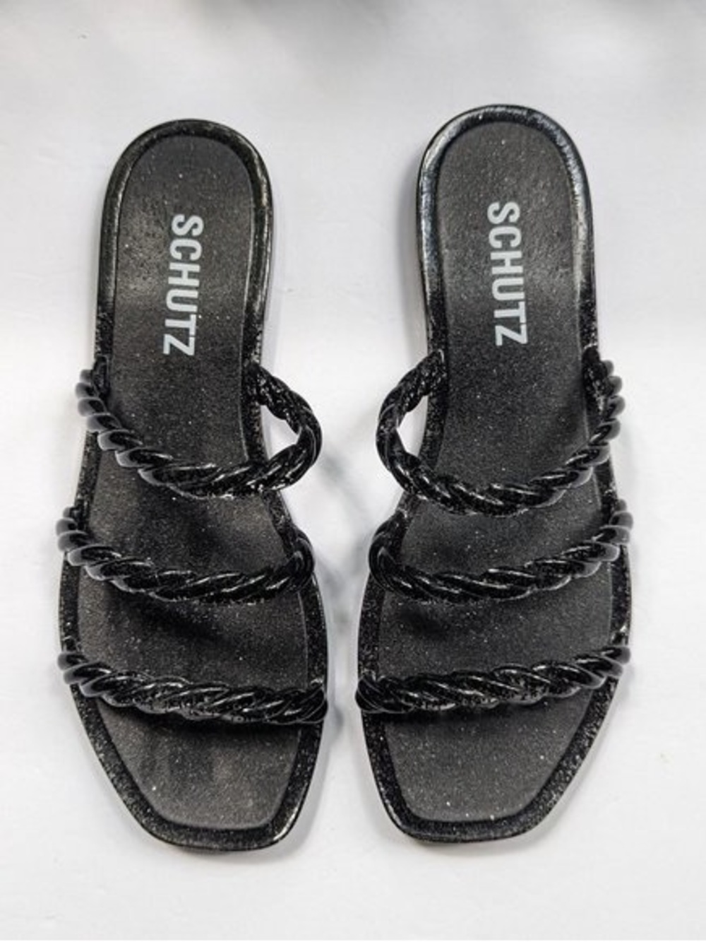 SCHUTZ Black Glitter Diana Slide Jelly Sandals Women's SIZE 5